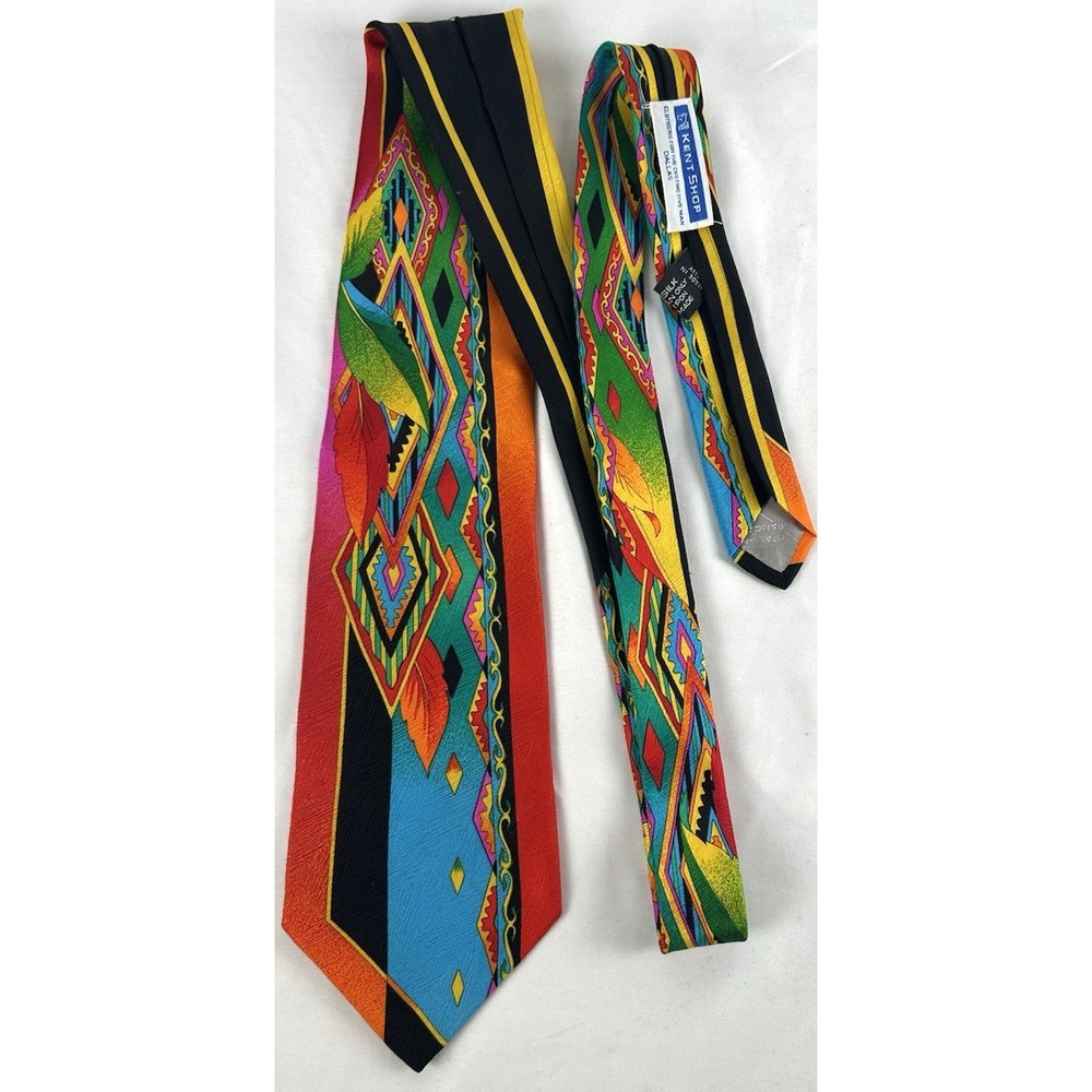 Vintage Vitaliano Pancaldi Bright Geometric Abstract Silk Neck Tie Italy Feather